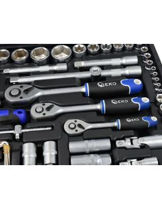 Zestaw kluczy nasadowych 1/4" 1/2" 3/8" CrV 216 el. GEKO - G10158 - GEKO - 1 2
