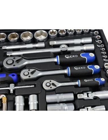 Zestaw kluczy nasadowych 1/4" 1/2" 3/8" CrV 216 el. GEKO - G10158 - GEKO - 2
