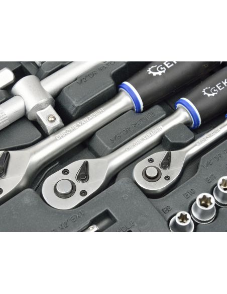 Zestaw kluczy nasadowych 1/4" 1/2" 3/8" CrV 138 el. GEKO - G10155 - GEKO - 4