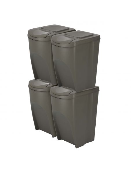 Kosze do segregacji śmieci Sortibox 4x35 l szare - zestaw - IKWB35S4-405U - Prosperplast - 2