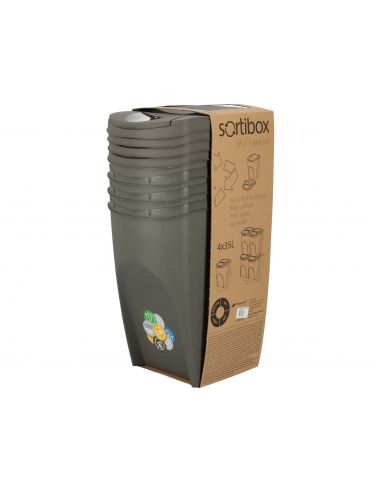 Kosze do segregacji śmieci Sortibox 4x35 l szare - zestaw - IKWB35S4-405U - Prosperplast - 11
