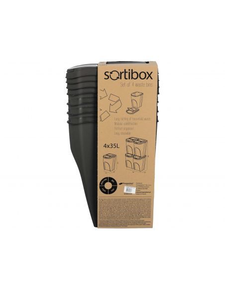 Kosze do segregacji śmieci Sortibox 4x35 l antracytowe - zestaw - IKWB35S4-S433 - Prosperplast - 11