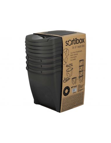 Kosze do segregacji śmieci Sortibox 4x25 l antracytowe - zestaw - IKWB25S4-S433 - Prosperplast - 10