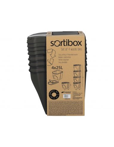Kosze do segregacji śmieci Sortibox 4x25 l antracytowe - zestaw - IKWB25S4-S433 - Prosperplast - 11