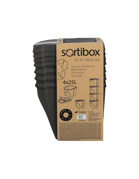 Kosze do segregacji śmieci Sortibox 4x25 l antracytowe - zestaw - IKWB25S4-S433 - Prosperplast - 11