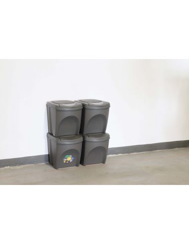Kosze do segregacji śmieci Sortibox 4x25 l szare - zestaw - IKWB25S4-405U - Prosperplast - 3