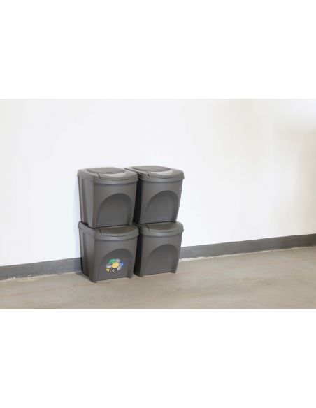 Kosze do segregacji śmieci Sortibox 4x25 l szare - zestaw - IKWB25S4-405U - Prosperplast - 3