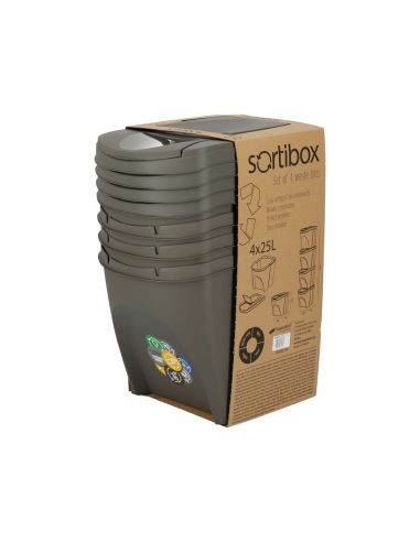 Kosze do segregacji śmieci Sortibox 4x25 l szare - zestaw - IKWB25S4-405U - Prosperplast - 11