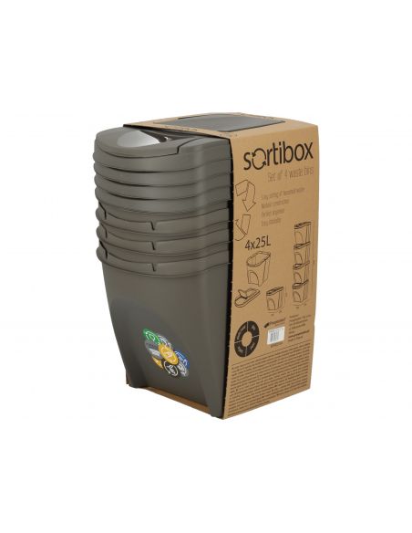 Kosze do segregacji śmieci Sortibox 4x25 l szare - zestaw - IKWB25S4-405U - Prosperplast - 11