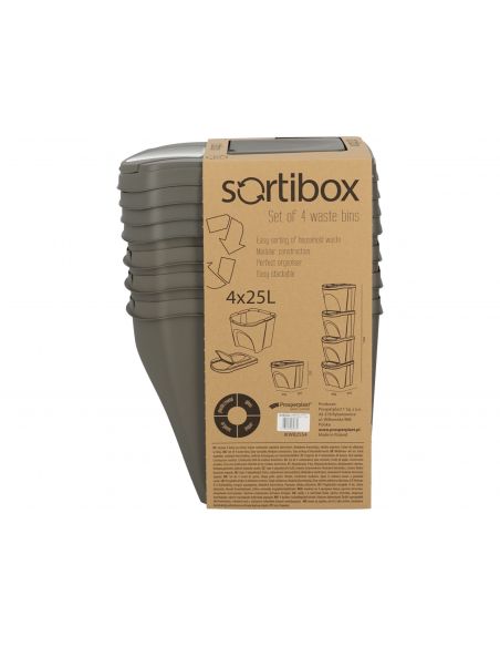 Kosze do segregacji śmieci Sortibox 4x25 l szare - zestaw - IKWB25S4-405U - Prosperplast - 12