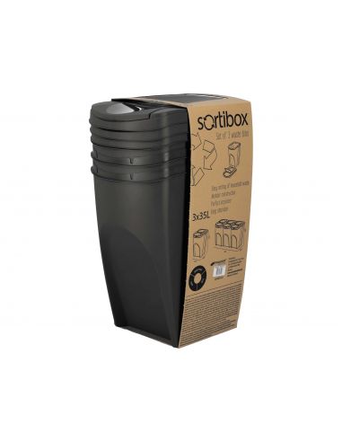 Kosze do segregacji śmieci Sortibox 3x35 l antracytowe - zestaw - IKWB35S3-S433 - Prosperplast - 10
