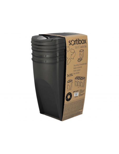 Kosze do segregacji śmieci Sortibox 3x35 l antracytowe - zestaw - IKWB35S3-S433 - Prosperplast - 10