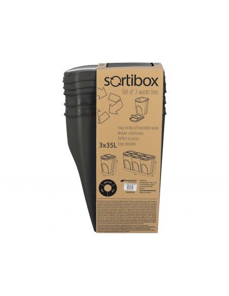 Kosze do segregacji śmieci Sortibox 3x35 l antracytowe - zestaw - IKWB35S3-S433 - Prosperplast - 11