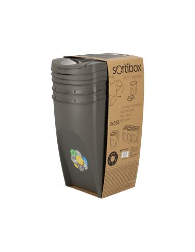 Kosze do segregacji śmieci Sortibox 3x35 l szare - zestaw - IKWB35S3-405U - Prosperplast - 10