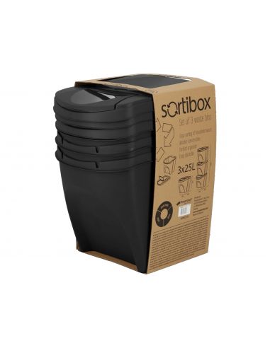 Kosze do segregacji śmieci Sortibox 3x25 l antracytowe - zestaw - IKWB25S3-S433 - Prosperplast - 10