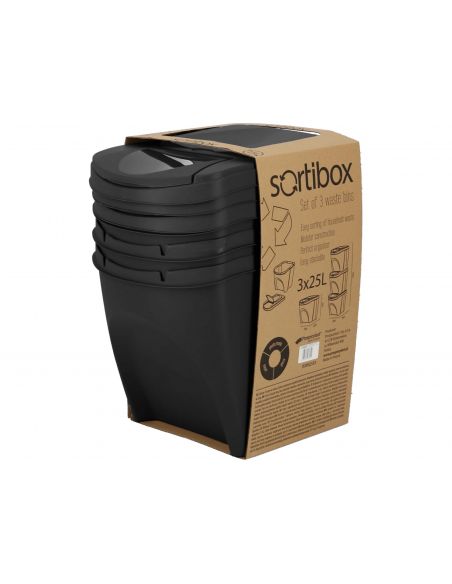 Kosze do segregacji śmieci Sortibox 3x25 l antracytowe - zestaw - IKWB25S3-S433 - Prosperplast - 10