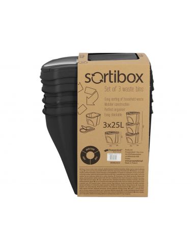 Kosze do segregacji śmieci Sortibox 3x25 l antracytowe - zestaw - IKWB25S3-S433 - Prosperplast - 11