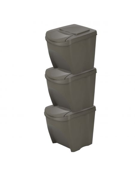 Kosze do segregacji śmieci Sortibox 3x25 l szare - zestaw - IKWB25S3-405U - Prosperplast - 2