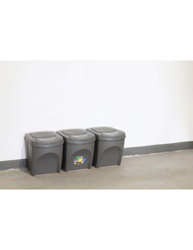 Kosze do segregacji śmieci Sortibox 3x25 l szare - zestaw - IKWB25S3-405U - Prosperplast - 3