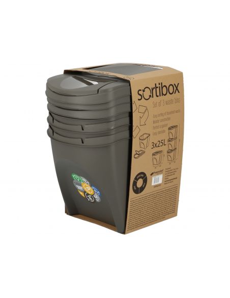 Kosze do segregacji śmieci Sortibox 3x25 l szare - zestaw - IKWB25S3-405U - Prosperplast - 10