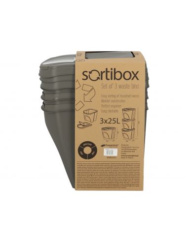 Kosze do segregacji śmieci Sortibox 3x25 l szare - zestaw - IKWB25S3-405U - Prosperplast - 11