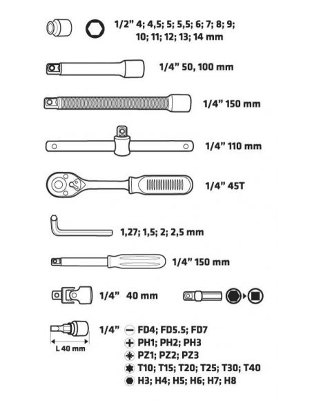 Zestaw kluczy nasadowych 1/4" 46 el. Topex - 38D640 - Topex - 3