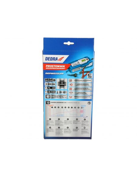 Prostownik mikroprocesorowy LCD Dedra 6/12 V 10 A - DEPM022LFP - Dedra - 6