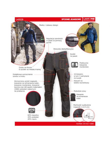 Spodnie robocze ciemne jeansowe wzmacniane Lahti Pro - L40528 - Lahti Pro - 7
