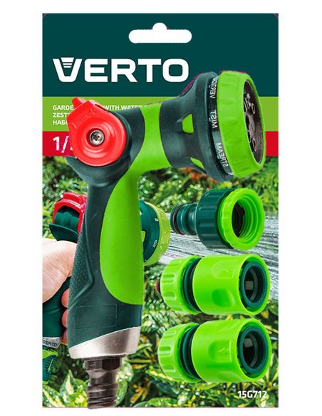 Zraszacz pistolet ogrodowy 1/2" + złączki + przyłącze Verto - zestaw - 15G712 - Verto - 3