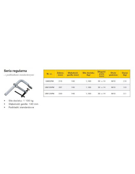 Ścisk przesuwny StrongHand Regular Duty 267x140 mm - UM105PM - Strong Hand Tools - 4