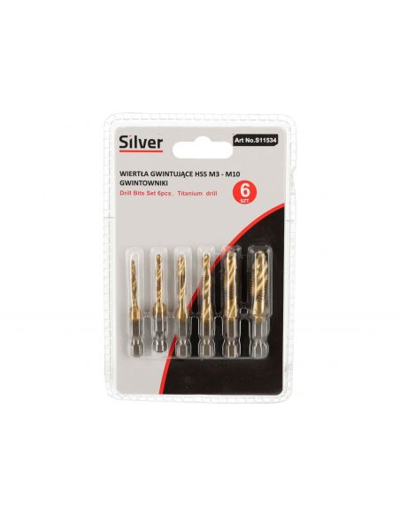 Wiertła gwintujące tytanowane 6 el. M3-M10 Silver - S11534 - Silver - 3