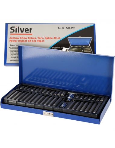 Zestaw bitów w metalowej skrzynce 1/2" 3/8" 40 el. Silver - S10632 - Silver - 1