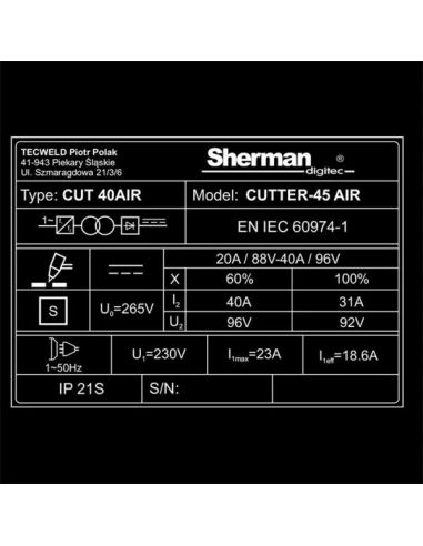 Przecinarka plazmowa Sherman CUTTER 45 AIR ze sprężarką - zestaw - 7812702 - Sherman - 9