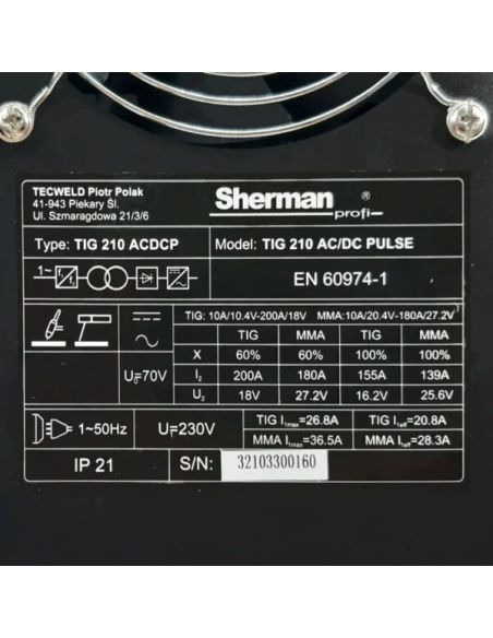 Spawarka Sherman TIG 210 AC/DC Pulse - zestaw - SINW-TIG210ACDCP-G - Sherman - 11