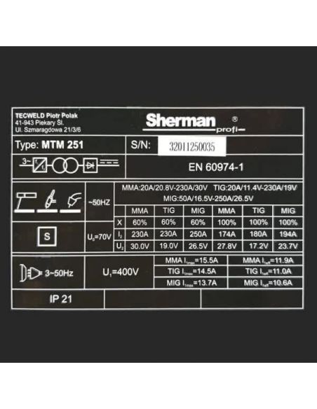 Spawarka Sherman MTM 251/4R - zestaw - SINW-MTM251-G - Sherman - 17
