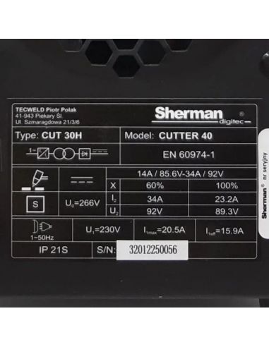 Przecinarka plazmowa Sherman CUTTER 40 - zestaw - SINW-CUTTER40 - Sherman - 12