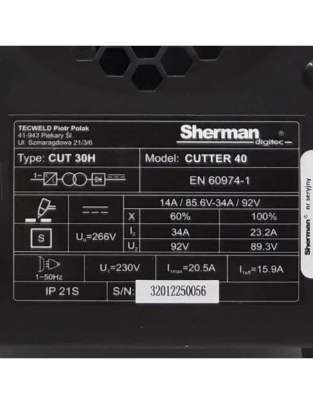 Przecinarka plazmowa Sherman CUTTER 40 - zestaw - SINW-CUTTER40 - Sherman - 12