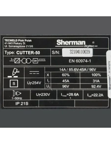 Przecinarka plazmowa Sherman CUTTER 50 - zestaw - SINW-CUTTER50 - Sherman - 8