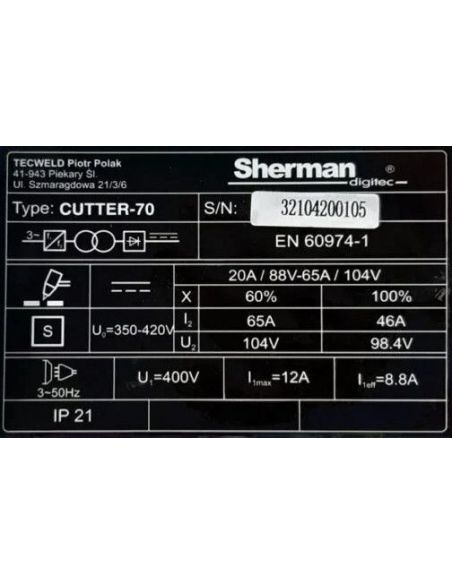 Przecinarka plazmowa Sherman CUTTER 70 - zestaw - SINW-CUTTER70 - Sherman - 10