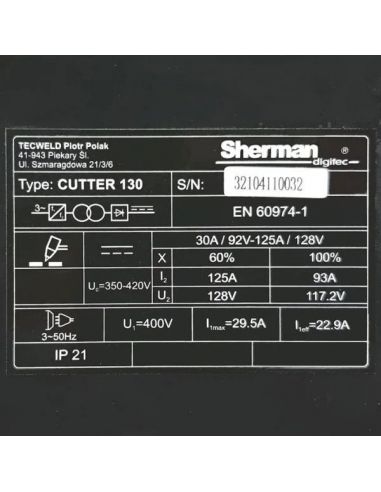 Przecinarka plazmowa Sherman CUTTER 130 - zestaw - SINW-CUTTER130 - Sherman - 10