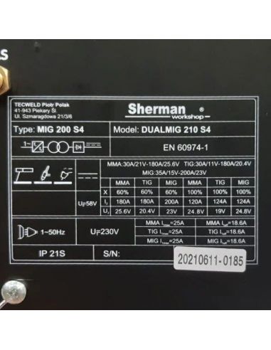 Spawarka Sherman DUALMIG 210 S4 - zestaw - 7811699-G - Sherman - 24