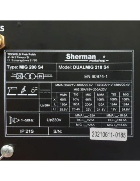 Spawarka Sherman DUALMIG 210 S4 - zestaw - 7811699-G - Sherman - 24