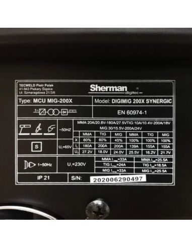 Spawarka Sherman DIGIMIG 200X Synergic - zestaw - 7812300-G - Sherman - 22