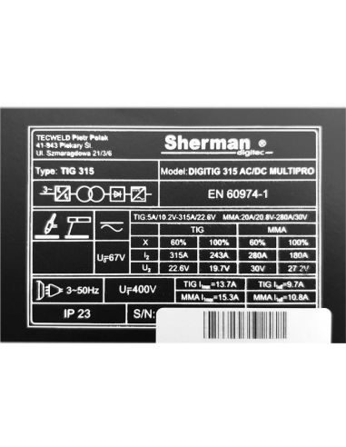 Spawarka Sherman DIGITIG 315 AC/DC Multipro - zestaw - 7812396-G - Sherman - 8