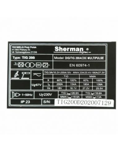 Spawarka Sherman DIGITIG 200 AC/DC Multipulse - zestaw - 7812422-G - Sherman - 10