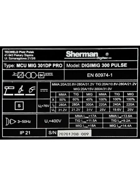 Spawarka Sherman DIGIMIG 300 Pulse - zestaw - 7812457-G - Sherman - 11