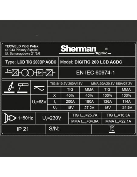 Spawarka Sherman DIGITIG 200 LCD AC/DC - zestaw - 7812633-G - Sherman - 9