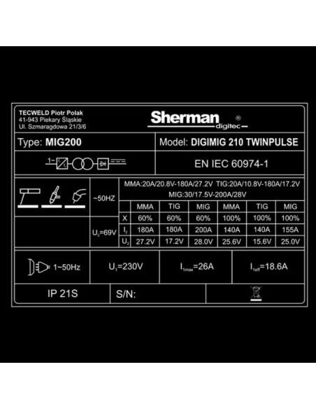 Spawarka Sherman DIGIMIG 210 TwinPulse  - zestaw - 7812707-G - Sherman - 17