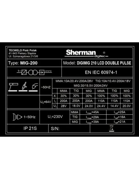 Spawarka Sherman DIGIMIG 210 LCD Double Pulse - zestaw - 7812698-G - Sherman - 23