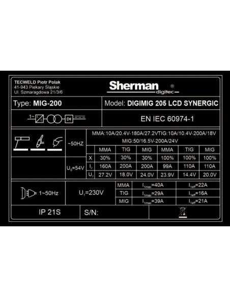 Spawarka Sherman DIGIMIG 205 LCD Synergic - zestaw - 7812697-G - Sherman - 20